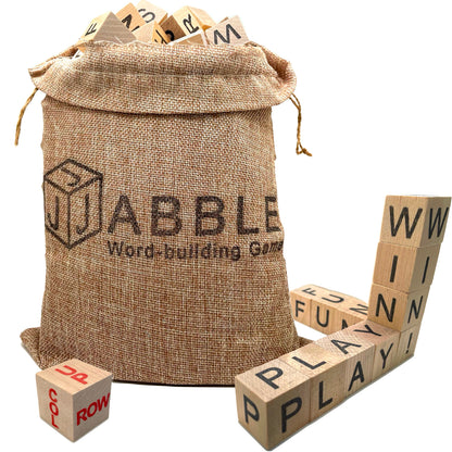 JABBLE: Word-Building Game | Stacking Word Game, Crosswords & Up-Words, Hardwood Letter Blocks, Burlap Drawstring Pouch, One or More Players (Classic Edition)